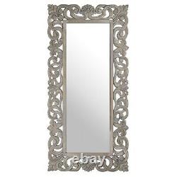 Large Hand Carved Grey Painted Elaborate Full Length Mirror