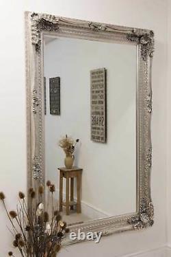 Large Louis Silver Antique Full Length Leaner Floor Wall Mirror 185cm x 123cm