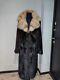 Large Mink Fur Coat Sable Collar Full Length Dark Brown Sz Xl 2xl / 16-18 Uk