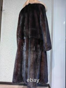 Large MINK FUR COAT Sable collar full length Dark brown Sz XL 2XL / 16-18 UK