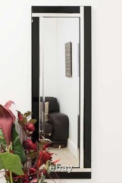 Large Mirror Black Silver Bevelled Art Deco Bathroom Wall 120cm X 40cm