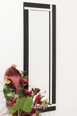 Large Mirror Black Silver Bevelled Art Deco Bathroom Wall 120cm X 40cm