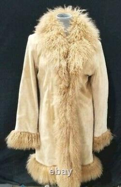 Large Mongolian Lamb Suede BLONDE Tan 42 Chest Long Fur Coat Full-Length
