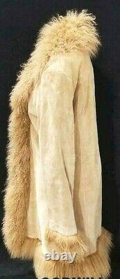 Large Mongolian Lamb Suede BLONDE Tan 42 Chest Long Fur Coat Full-Length