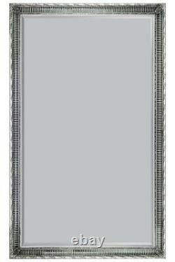 Large Silver Antique Full Length Wood Wall Mirror 6Ft7 X 4Ft7 201 x 140cm