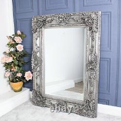 Large Silver Mirror Heavily Ornate Full Length Wall Home Decor 120cm x 90cm