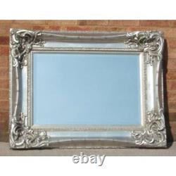 Large Silver Mirror Ornate Gloss Full Length Bevelled Wall Mirror 110x84cm New