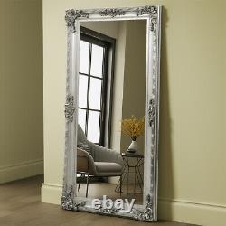 Large Wall Mirror Floor Leaning Carving Silver Frame Full Length Body 190 X 90cm