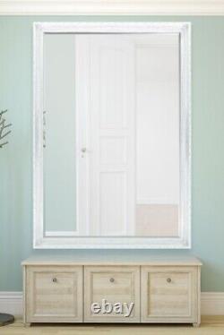 Large White Full Length Long Antique Wood Mirror 5ft7 x 3ft7 172cm x 111cm