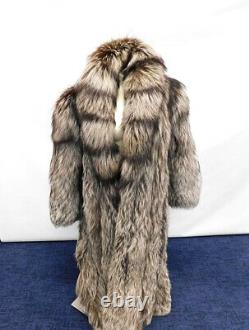 Large XL 46 Chest SILVER FOX Black Gray Brown Full Length Long Fox Fur Coat