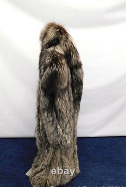 Large XL 46 Chest SILVER FOX Black Gray Brown Full Length Long Fox Fur Coat