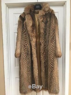 Large XL FULL LENGTH FINNISH RACCOON FUR COAT Feathered WITH STORAGE BAG UNISEX