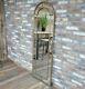Large Floor Standing Arched Mirror Brushed Metal Window Style Full Length
