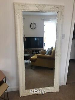 Large full length mirror, white wooden frame. Shabby chic. Free standing or hang