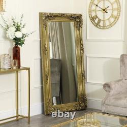 Large ornate Gold bevelled wall floor leaner mirror vintage French shabby chic