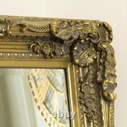 Large ornate Gold bevelled wall floor leaner mirror vintage French shabby chic