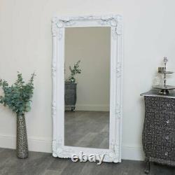 Large white wall mirror full length ornate carved French living room bedroom