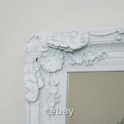 Large white wall mirror full length ornate carved French living room bedroom