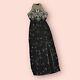 Laurence Kazar Heavily Beaded Full Length Dress Black Silver Vintage