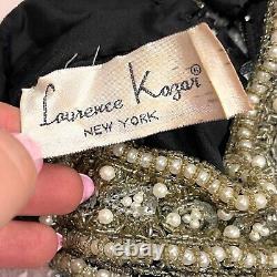 Laurence Kazar Heavily Beaded Full Length Dress Black Silver Vintage