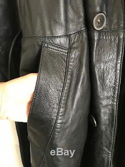Loewe Black Leather Full Length Trench Coat L/XL Vintage EUC Mafia 80 Matrix