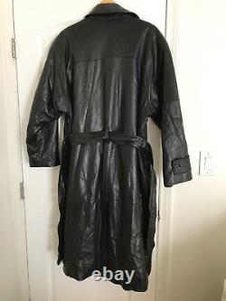 Loewe Black Leather Full Length Trench Coat L/XL Vintage Mafia 80 Matrix