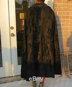 Long Full length Designer Black Russian broadtail Fur Cape Coat Jacket L-XL14-20