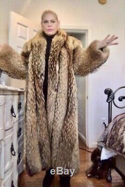 Luxurious Tanuki Fur Ladies Full Length Coat M/L