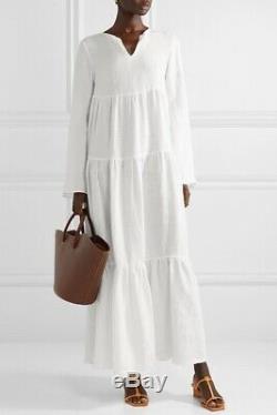 MANSUR GAVRIEL Ivory Long Sleeve Tiered Maxi Linen Dress. Large