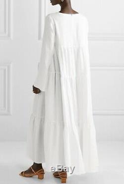 MANSUR GAVRIEL Ivory Long Sleeve Tiered Maxi Linen Dress. Large