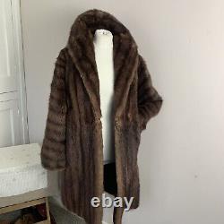 MINK Fur FULL LENGTH Coat BROWN VINTAGE size Large 14-18 40 CHEST