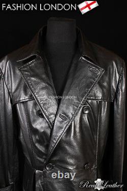 MORPHEUS' Black Men's Lambskin Full-Length Leather Long Trench Coat Jacket