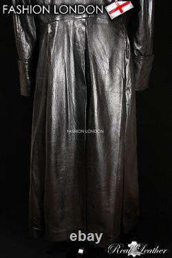 MORPHEUS' Black Men's Lambskin Full-Length Leather Long Trench Coat Jacket