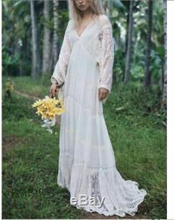 Mango Ivory Heavily Embroidered Sleeved Lace Crochet Vintage Maxi Dress S 8 10