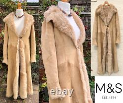 Marks & Spencer 2002 Full Length Sheepskin BEIGE Coat LARGE (UK 12-14) Worn Once