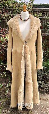 Marks & Spencer 2002 Full Length Sheepskin BEIGE Coat LARGE (UK 12-14) Worn Once