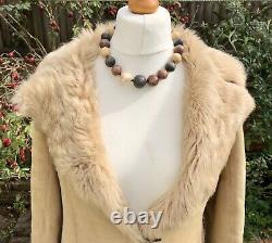 Marks & Spencer 2002 Full Length Sheepskin BEIGE Coat LARGE (UK 12-14) Worn Once