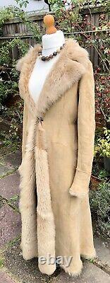 Marks & Spencer 2002 Full Length Sheepskin BEIGE Coat LARGE (UK 12-14) Worn Once