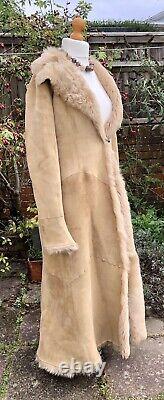 Marks & Spencer 2002 Full Length Sheepskin BEIGE Coat LARGE (UK 12-14) Worn Once