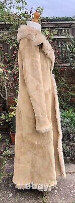 Marks & Spencer 2002 Full Length Sheepskin BEIGE Coat LARGE (UK 12-14) Worn Once