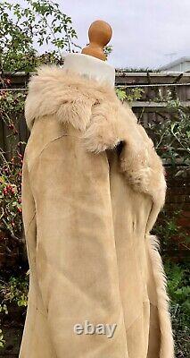 Marks & Spencer 2002 Full Length Sheepskin BEIGE Coat LARGE (UK 12-14) Worn Once