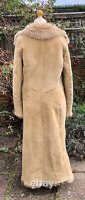 Marks & Spencer 2002 Full Length Sheepskin BEIGE Coat LARGE (UK 12-14) Worn Once