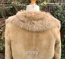 Marks & Spencer 2002 Full Length Sheepskin BEIGE Coat LARGE (UK 12-14) Worn Once