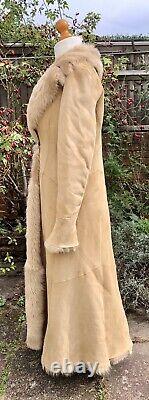 Marks & Spencer 2002 Full Length Sheepskin BEIGE Coat LARGE (UK 12-14) Worn Once