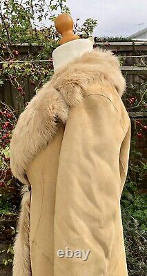 Marks & Spencer 2002 Full Length Sheepskin BEIGE Coat LARGE (UK 12-14) Worn Once