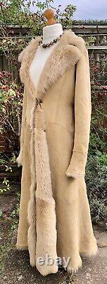 Marks & Spencer 2002 Full Length Sheepskin BEIGE Coat LARGE (UK 12-14) Worn Once