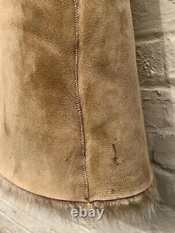 Marks & Spencer 2002 Full Length Sheepskin BEIGE Coat LARGE (UK 12-14) Worn Once