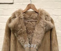 Marks & Spencer 2002 Full Length Sheepskin BEIGE Coat LARGE (UK 12-14) Worn Once