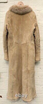 Marks & Spencer 2002 Full Length Sheepskin BEIGE Coat LARGE (UK 12-14) Worn Once