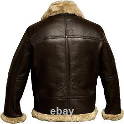 Men' Aviator Pilot B3 Real Shearling Sheepskin Leather Bomber Jacket Flying coat